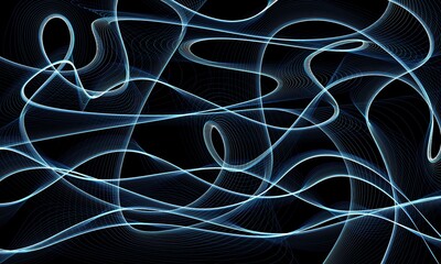 Intertwined light blue mesh lines on a black background