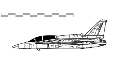 KAI T-50 Golden Eagle, TX-1. Vector drawing of advanced jet trainer aircraft. Side view. Image for illustration and infographics