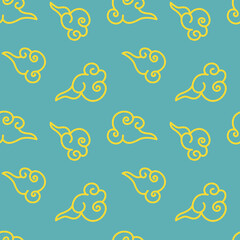Blue Chinese Cloud Seamless Pattern. Vector Illustration