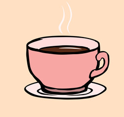 Coffee cup with saucer. Hand drawn vector illustration