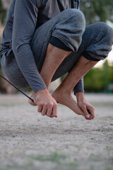 Slackline Boy Balance at Park