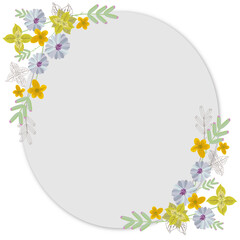 frame of flowers of cute garden flowers for postcards, label, invitations or greetings, illustration