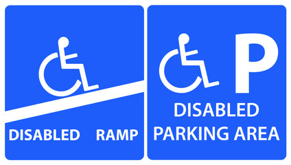 Vector sign indicating parking space icon and disabled ramp for disabled drivers. Disability week concept. Vector design EPS 10.