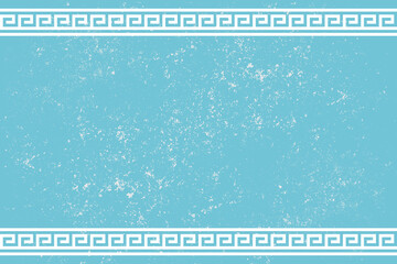 Beautiful blue frame with Greek style ornament and gunge background. Copy space for design or text. Vector illustration