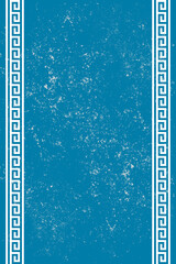 Greek style frame with ornament and gunge background. Blue frame for restaurant menu or pictures. Copy space for design or text. Vector illustration
