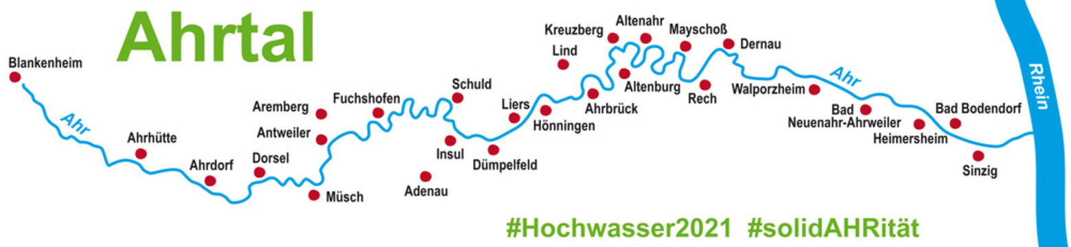 Ahrtal Landkarte, Karte mit Ortschaften, Hochwasser2021, #solidAHRität