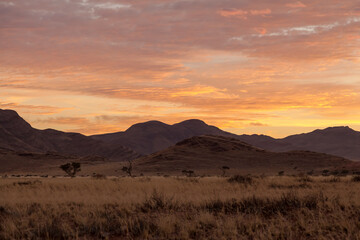 Fototapeta na wymiar Landschaft an der Hauptstraße C19, Sonnenaufgang, Namibia