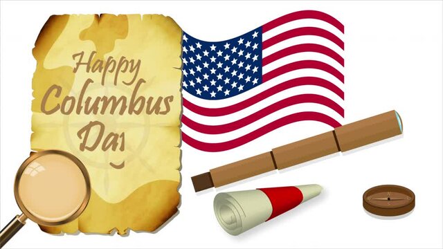 Old vintage maps and nautical equipment for columbus day, art video illustration.