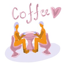illustration of a couple with a cup of coffee