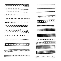 set of 26 pattern brushes. vector illustration. Isolated on a white background. Hand-drawn in the style of a doodle. cartoon. It can be used in banners and posters.