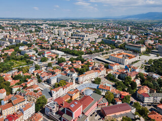 Aerial view of center of City of Plovdiv, Bulgaria