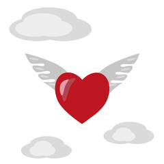 Romantic heart with wings in heaven. Vector illustration.