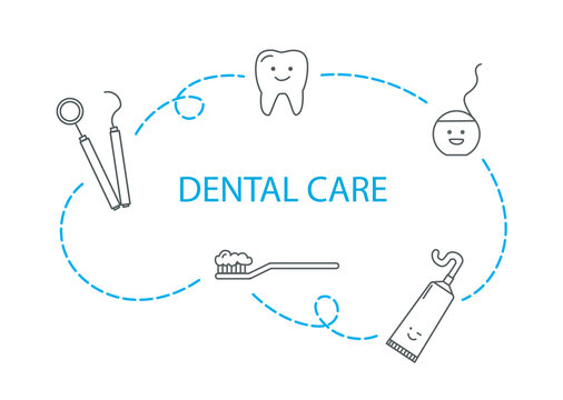 Dental Care Template Icons. Denstist Tools Infographic. Vector Illustration Image.