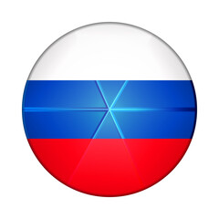 Glass light ball with flag of Russia. Round sphere, template icon. Russian national symbol. Glossy realistic ball, 3D abstract vector illustration highlighted on a white background. Big bubble