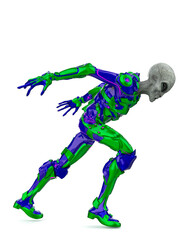 alien grey warrior is running side view
