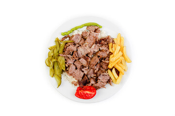 istanbul meat doner menu, iskender menu on plate, turkish special meat doner, food, special menu, on white background