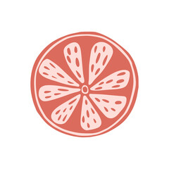 Red orange isolated on white background. Abstract element fruit in doodle style.