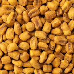 Closeup top view of fried corn. Food backdrop