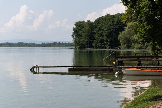 Pilsensee, a lake in Upper Bavaria in Germany, on a sunny summer day