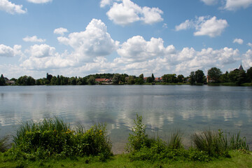 View of Weßlinger See (Lake Weßling) in Upper Bavaria in Germany on a hot summer day
