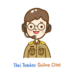 Cartoon Thai Teacher in online class  vector.