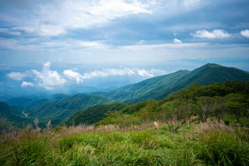 群馬県前橋市、桐生市にある赤城山、黒檜山、地蔵岳を登山している風景  Scenery of climbing Mt. Akagi, Mt. Kurobi-san and Mt. Jizo-dake in Maebashi and Kiryu, Gunma Prefecture. 