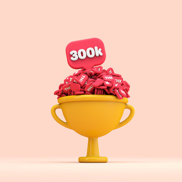 Thank you 300k social media followers celebration trophy. 3D render