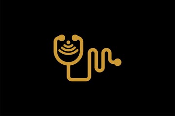 Doctor online virtual services logo design vector. Consultation to doctors via digital remote illustration symbol. Telemedicine service vector logo. Stethoscope and signal vector icons.