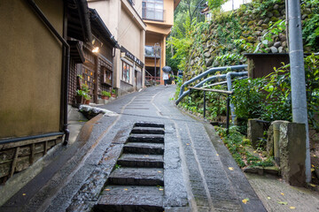 熊本県阿蘇郡南小国町の黒川温泉を観光している風景 Scenery of sightseeing at Kurokawa Hot Spring in Minami-Oguni Town, Aso County, Kumamoto Prefecture.