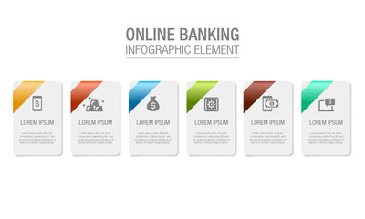 Vector set of infographic layout elements for text and icons, complete with shadow effects and colorful ribbons. Suitable for design elements of online banking information and business presentations.