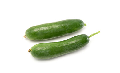 Fresh mini cucumbers isolated on white background. Healthy food