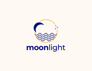 Modern simple moon and wave logo with circle