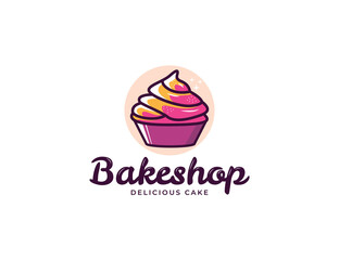 Colorful cupcake illustration logo for bakery and cake shop