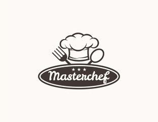 Restaurant or cafe logo with chef hat illustration