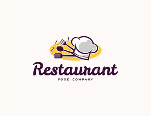 Restaurant or cafe logo with chef hat and spoon illustration