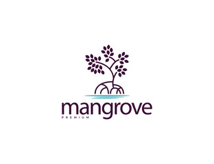 Elegant mangrove tree logo with leaves