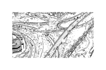 Obraz premium Building view with landmark of Istanbul is a major city in Turkey. Hand drawn sketch illustration in vector.