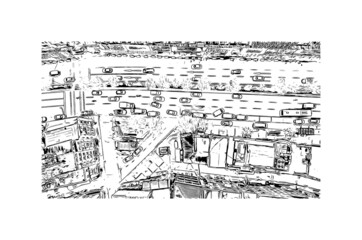 Building view with landmark of Istanbul is a major city in Turkey. Hand drawn sketch illustration in vector.