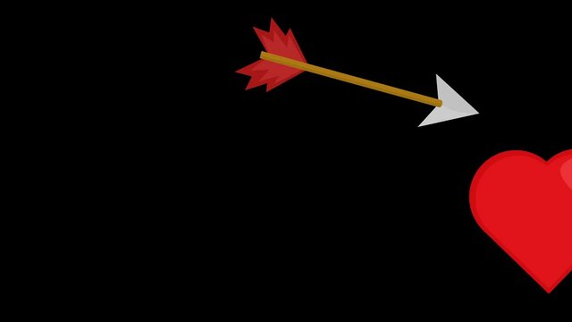 Looped animation of an archer's bow shooting an arrow towards a heart, concept of cupid and Valentine's Day, on a background with transparency