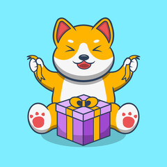 Happy Dog Get a Gift Cartoon Vector Icon Illustration.