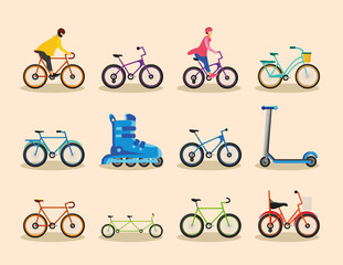 set of bike and scooter