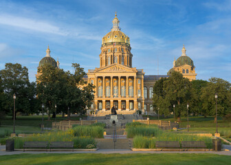 Exterior of the Iowa State Capitol building during the day in Des Moines, Iowa