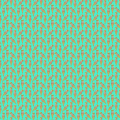 Illustration digital drawing ice cream seamless pattern of different shapes and colors on a green background. High quality illustration