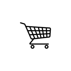 Food cart icon. Symbol of a grocery store or supermarket. Shop trolley. Black outline vector icon 