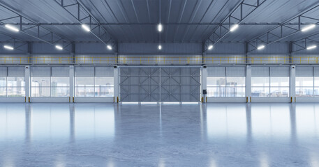 3D Industrial building warehouse interior - obrazy, fototapety, plakaty
