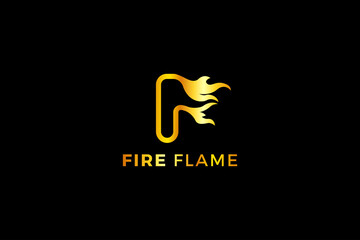 Letter F 3d golden color fire flame creative technological business logo