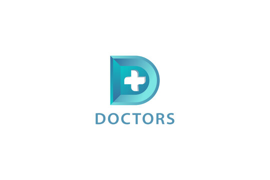 Letter D creative 3d blue color doctors logo