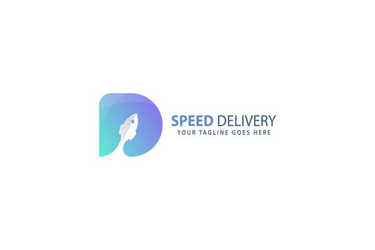 Letter D blue color 3d creative speedy rocket launch speed delivery online shopping marketing policy business logo