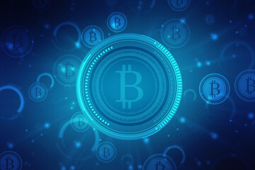 Global Abstract Bitcoin Crypto Currency Blockchain Technology World Map Background Illustration