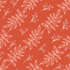Fototapeta na wymiar Seamless pattern. Abstract leaves. Line art, doodles. Background for the design of fabric, paper, packaging.